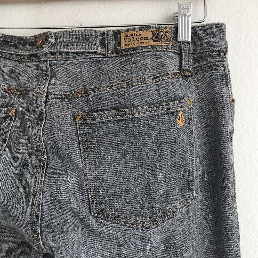 Volcom Womens Slim Straight Jeans Size 5 Gray Low Rise Stretch Denim Distressed - Picture 4 of 8